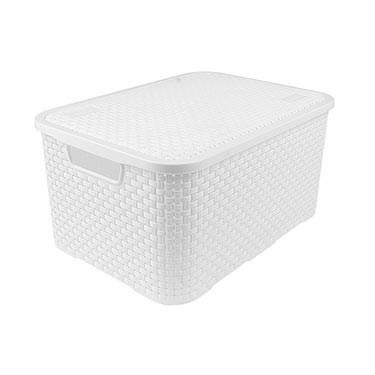 Caixa Organizadora Rattan Com Tampa Branca 16L