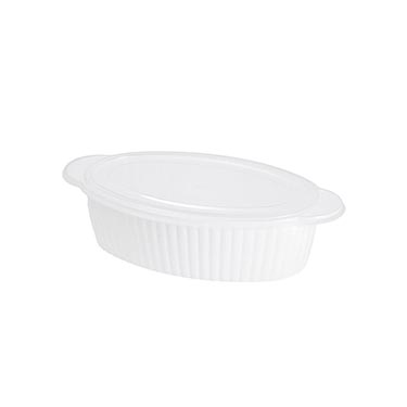 Travessa Oval Canelada Com Tampa Branca 1,2L