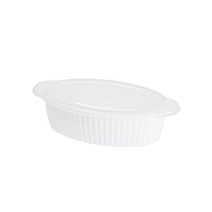 Travessa Oval Canelada Com Tampa Branca 1,2L